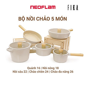 [Hàng chính hãng] Bộ 5 món nồi chảo chống dính Fika Neoflam - Hàn Quốc (03 phương án lựa chọn), Made in Korea. Hàng có sẵn, giao ngay