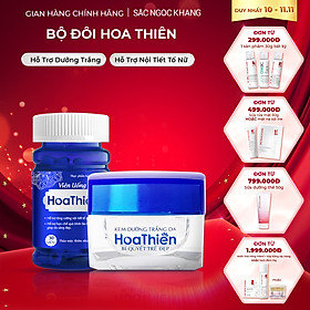 Bộ Đôi Trong Uống Ngoài Thoa Cân Bằng Nội Tiết, Dưỡng Trắng Sáng Da Viên Uống Hoa Thiên & Kem Dưỡng Trắng Da Hoa Thiên