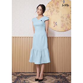 Đầm Đuôi Cá Lụa Crep Cổ Tim, Tùng Nhún Bèo Maxivic, La Mộc - LM012226
