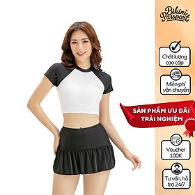 Áo bơi nữ lẻ bikini passport kiểu tay ngắn basic - màu trắng - bs1003_wh