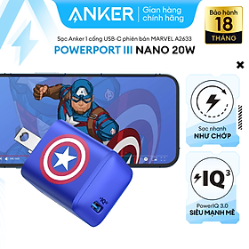 Sạc ANKER Powerport III Nano 20W 1 cổng USB-C PiQ 3.0 tương thích PD - A2633 - Phiên bản Marvel