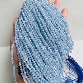 Vòng tay aquamarine cắt giác 3.5 ly chuỗi 108 hạt hàng thiên nhiên mệnh Thuỷ và Mộc