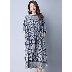 Đầm suông trung niên form rộng vải linen tay lỡ ArcticHunter, thời trang thương hiệu chính hãng