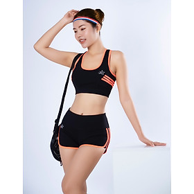 Bộ đồ tập thể thao nữ quần đùi áo bra phối viền màu Cam DN022