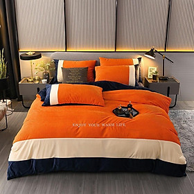 Bộ chăn ga gối nỉ nhung tăm cao cấp phối màu sang chảnh, đủ siz 1m6 x 2m , 1m8 x 2m , 2m x 2m2 - loại 1