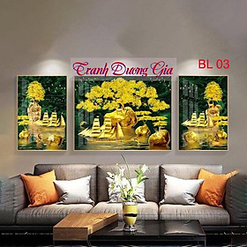 Mua Tranh tráng gương treo tường  mẫu tranh treo phòng khách mẫu tranh 3 bức lệch  sáng bóng - sang trọng