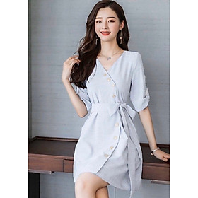 ĐẦM SUÔNG TAY NGẮN CỘT NƠ EO  damsuong09