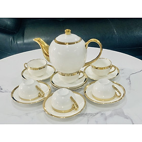 Mua Bộ ấm chén sứ trắng viền vàng cao cấp