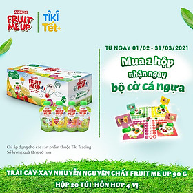 Trái Cây Xay Nhuyễn Nguyên Chất Fruit Me UP - Hỗn Hợp 4 Vị - Hộp 20 Túi - 90g x 4 x 5 - Tặng Bộ Cờ Cá Ngựa