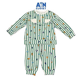 Bộ quần áo Dài bé trai họa tiết Chim Cánh Cụt Kẻ Xanh thun cotton - AICDBT4PTOJK - AIN Closet