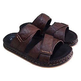 Dép quai ngang nam da bò chính hãng Trường Hải đế cao 3.5cm màu nâu may viền chắc chắn DN152 - 39 - Màu Nâu