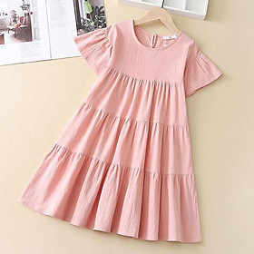DONGSHOP Cô gái ăn mặc mùa hè 2023 váy bánh tây lỏng lẻo váy công chúa béo trẻ em mùa hè ngắn tay váy