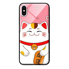 Ốp kính cường lực cho iPhone XS MAX Mèo Nền Hồng - Hàng chính hãng