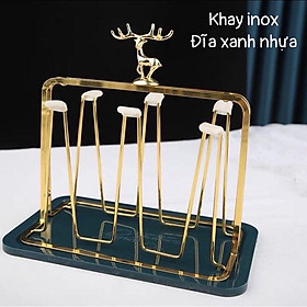Mua Giá Úp Ly  Úp Cốc Hình Hươu INOX mạ vàng Kèm khay nhựa hứng nước   Khay để ly trang trí decor nhà ở văn phòng sang trọng