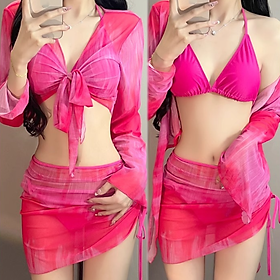 Bikini Loang Màu Set 4 Món Áo Choàng Dài Tay Váy Rút Dây BK004 MayHomes Đồ Bơi Nữ 4 Mảnh