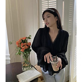 MS659 Áo kiểu voan dập nổi cổ tim viền ren dáng xoè babydoll