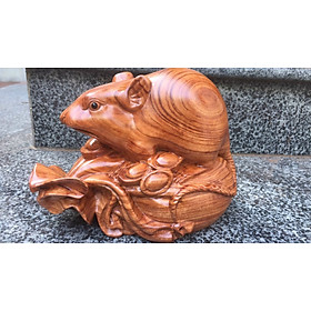 Tượng con chuột phong thủy bằng gỗ hương kt cao 20×15×12.5cm