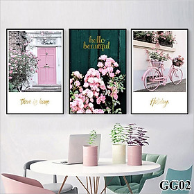 Mua Tranh treo tường canvas khung gỗ 3 bức phong cách hiện đại Bắc Âu tranh hoa hồng trang trí phòng khách phòng ngủ spa 56