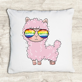 Gối tựa lưng trang trí vải canvas in hình cool cartoon cute lama sun G326