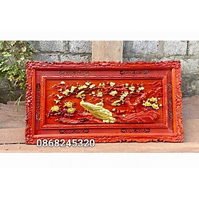 Tranh phụ thê viên mãn bằng gỗ hương đỏ sơn pu dát vàng cao cấp kt 67×127×4cm