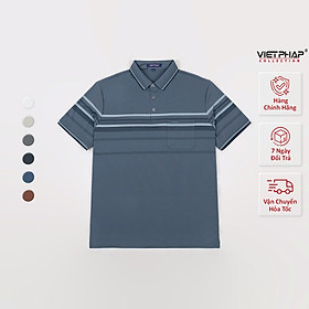 Áo Polo Nam VIỆT PHÁP Form Luxury - Thun Lụa Lạnh Sọc, lịch lãm, sang trọng 50654