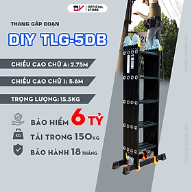 Thang gấp 4 đoạn DIY TLG-5DB màu đen chiều cao sử dụng chữ A 2.75m, chữ I 5.6m