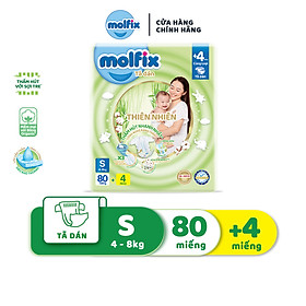 Tã/bỉm dán Molfix Thiên nhiên Super Jumbo S (4kg - 8kg) - Gói 80+8 miếng