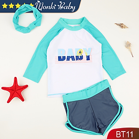 Bộ bơi bé gái dáng thể thao, quần đùi boxer & áo thun tay lỡ, 2 màu nữ tính, chất thun bơi đẹp, dễ vận động dưới nước, tặng kèm turban | BT11