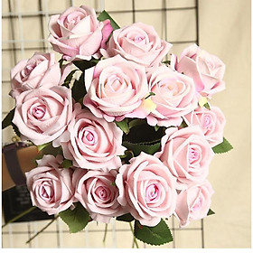 Cành hồng mô phỏng phủ nhung sang trọng, hoa trang trí decor hoa cô dâu