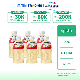 Lốc 6 chai nước uống Mogu Mogu vị táo với thạch dừa 320ml