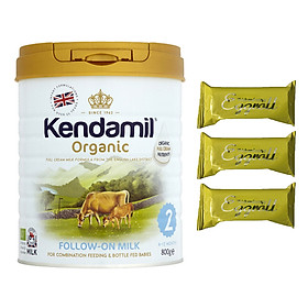Sữa bột Nguyên kem công thức hữu cơ KENDAMIL ORGANNIC số 2: ORGANIC FOLLOW ON MILK (800G) ( cho trẻ từ 6-12 tháng tuổi) - Phát triển chiều cao và trí não, tăng cân, tăng sức đề kháng – Tặng 3 bánh quế cuộn hiệu Kapad