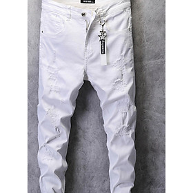 Quần jean trắng wax rách phong cách Hàn Quốc