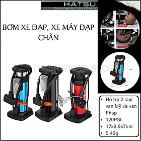 Bơm xe đạp xe máy đạp chân áp suất cao HATSU XTBB, Bơm máy bơm hơi di động chân đế chống trượt - bơm siêu nhẹ dễ di chuyển