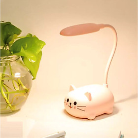 Đèn led để bàn sạc usb hình thú dễ thương - Mèo - Hồng