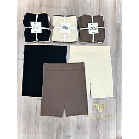 Quần legging đùi nữ vải tăm cotton mặc nhà thể thao, quần đùi nữ co dãn 2 màu