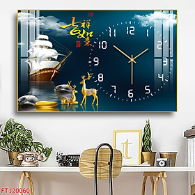 Mua Tranh Đẹp Treo Tường Gắn Kim Đồng Hồ - Đồng Hồ Tráng Gương In Hình Phong Cảnh Và Hươu Đẹp