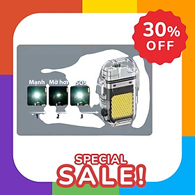Bật Lửa Sạc Điện Cao Cấp 3 in 1. Kiêm Đèn Pin LED 3 Chế Độ, Móc Khoá Tiện Lợi, Sạc Nhanh Type C, Chống Nước IPX6