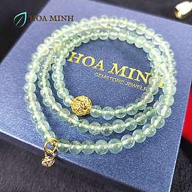 Vòng tay Thạch anh Dâu Xanh 5 li quấn 3 phối bi kim tiền và móc trái tim đính đá, hợp Mệnh Mộc Hỏa - 16-17.5cm