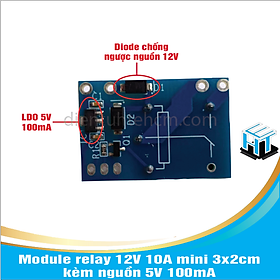 Module relay 12V 10A mini 3x2cm - kèm nguồn 5V 100mA