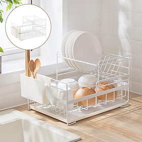 Double Layer Dish Drainer with Drain Tray, Knife Holder, Towel Rack, Dishes Storage Rack Drying Rack Kitchen Supplies Organizer Utensils Holder