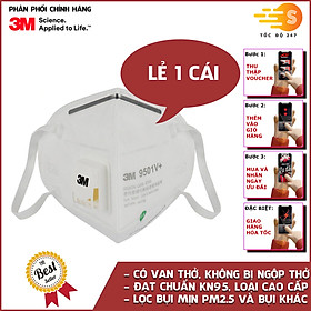Khẩu trang chống bụi mịn PM2.5 và kháng khuẩn có van thở đạt chuẩn KN95 3M 9501V+ - có van 1 chiều, dễ thở, bảo vệ hô hấp