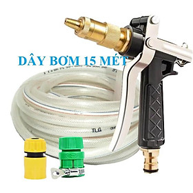 Mua Bộ dây vòi xịt nước rửa xe  tưới cây . tăng áp 3 lần  loại 15m 206236 đầu đồng cút nối vàng+ tặng đai
