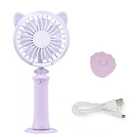 Quạt Cầm Tay Sạc Điện USB Dáng Con Mèo Có Đèn LED Đổi Màu Đặt Được Trên Bàn Bởi Đế Nhựa