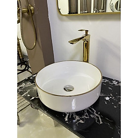 Mua Lavabo đặt bàn sứ viền vàng ( bảo hành 10 năm)