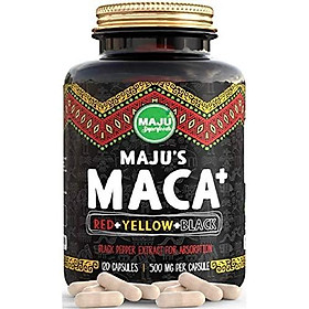 Strongest Maca Capsules, Organic Black, Yellow & Red Root w/Black Pepper Extract for Absorption, Roots Grown in Peru, Peruvian Powder, Men & Women Supplement, 60,000 mg