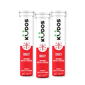 Viên sủi KUDOS DAILY bổ sung 12 vitamin (A,C,D3,E,B,...) và nhân sâm + Biotin hỗ trợ cơ thể khỏe, đẹp mỗi ngày (20 viên/tuýp)