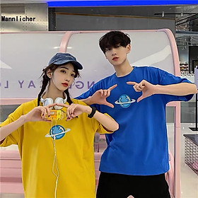 4 Color【M-3XL】 Summer New Style Fashion Planet Printed Graphic Short Sleeve T-shirt Men Breathable Unisex Half Sleeve T-shirt Oversize Student Short T-shirt Couple Wear