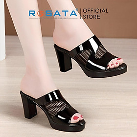 Giày sandal ROSATA RO582 dép sục cao gót 7cm xỏ chân mũi tròn quai ngang gót vuông màu đen xuất xứ Việt Nam - Đen