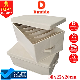 Combo 2 hộp đựng đồ 7 ngăn HQ2 cao cấp, Bộ 2 hộp vải đa năng đựng quần áo chất kiệu cao cấp phong cách Nhật Bản sang trọng - Hàng chính hãng D Danido