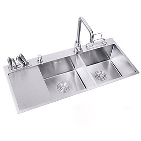  CHẬU RỬA BÁT INOX 2 HỐ CÓ BÀN